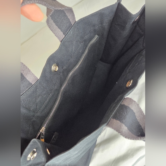 Hermes Small 12"x9" Canvas Tote Bag Stylish In Black and Gray - Picture 10 of 13